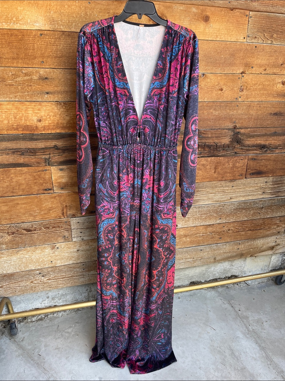 Free People Velvet Paisley Wide-Leg Jumpsuit in Pink & Blue - Picture 8 of 11
